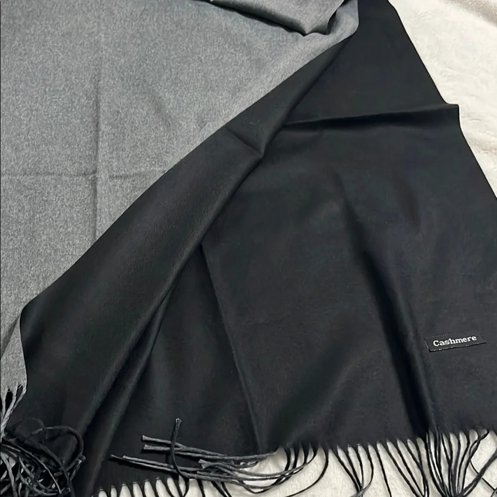 Black Cashmere Wool Blend Scarf with Fringe